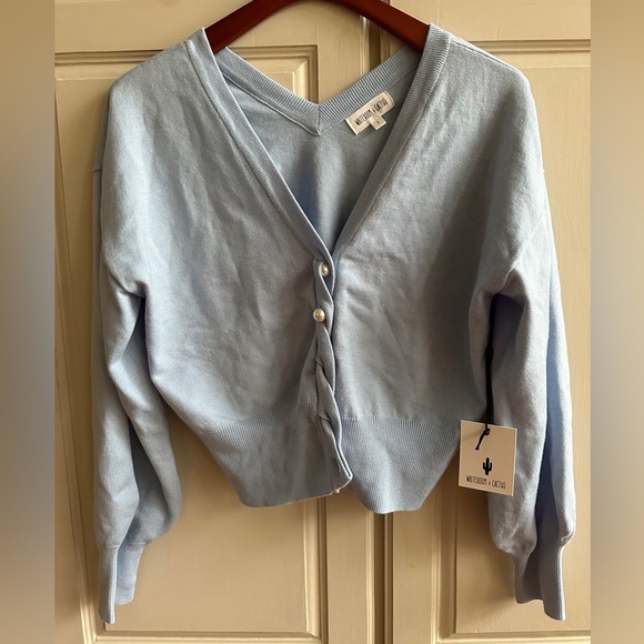 Whiteroom & Cactus Light Blue Cardigan Sweater with Pearl Buttons NWT Size S - Picture 2 of 5